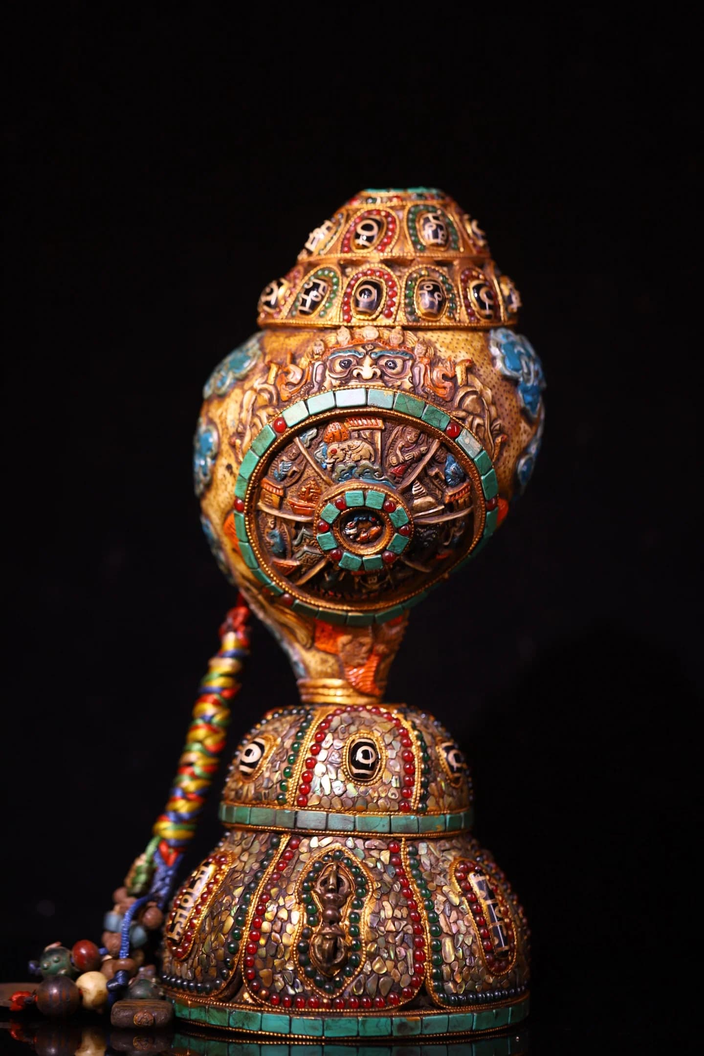 Old Natural Conch Mosaic Gem gZi Beads Turquoise Twelve zodiac patterns Buddha conch Reciting scriptures  Amulet Town house