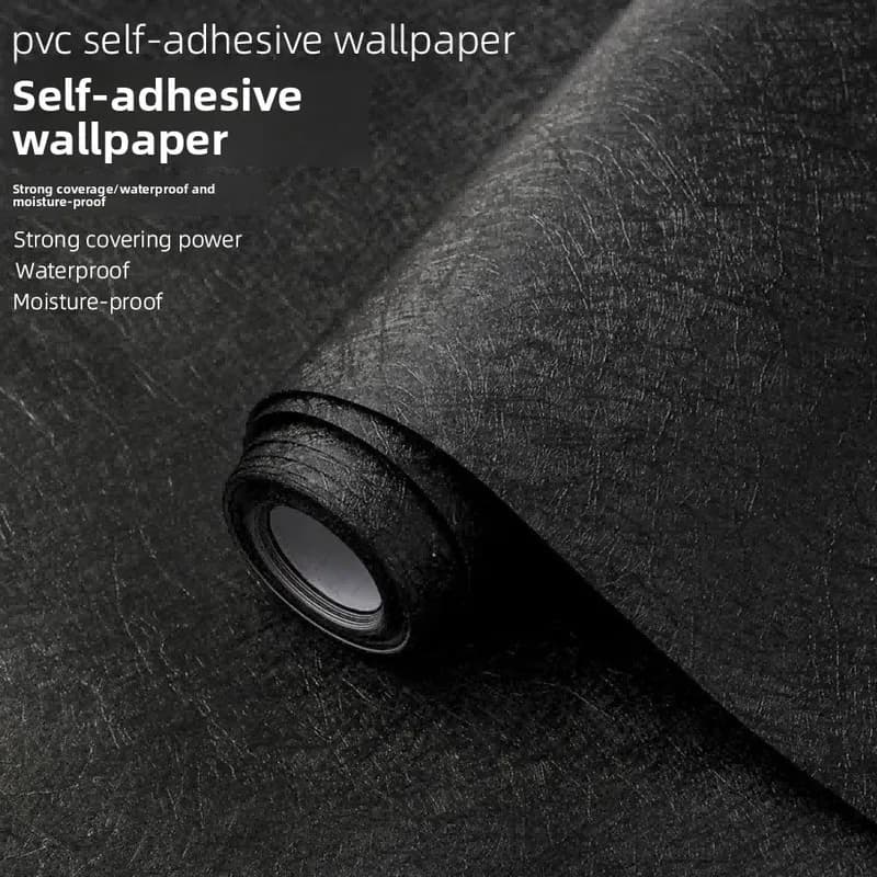 Black Silk Texture Self Adhesive Contact Paper Waterproof Moisture-Proof Furniture Renovation Wallpaper Dorm Rental DIY Decor