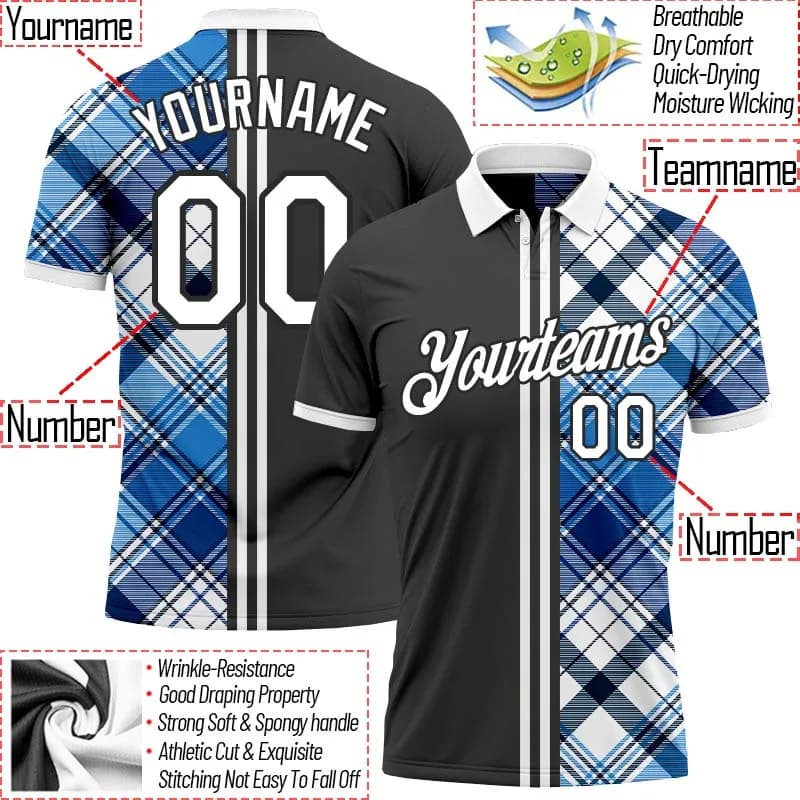 Summer Shirts Women For Men Personalized Check Split Line Polo Shirt 3D Print Golf Shirts Custom Your Name, Number, Team Name