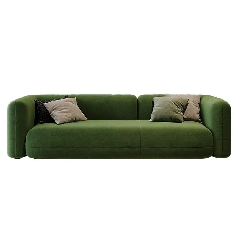Living room dark green fabric sofa, modern simple small apartment straight row sofa