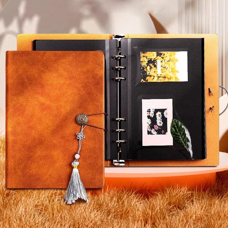 Photo Album Self Adhesive Photo Albums 6 Hole Binder DIY Albums Storage Picture Portable Dustproof Gift Picture Album PU Cover