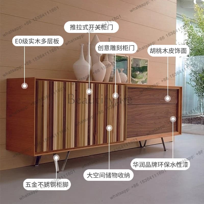 Nordic solid wood sliding door dining side cabinet storage entrance cabinet