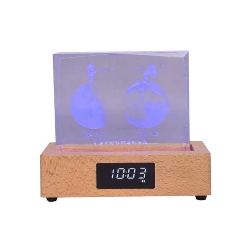 Cross-border crystal music box 3D inner engraving pattern production with Bluetooth luminous clock base creative gift ornament