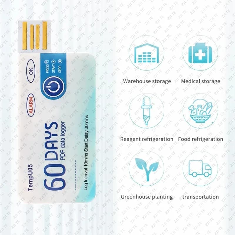TempU05 Temperature Data Logger 60 Day Single Use Temperature Analyzer PDF Report USB Temperature Logger