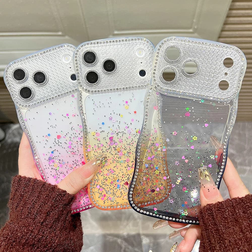 Transparent Diamond Glitter Phone Case For iPhone 17 Pro Max Air iPhone 15 16 14 13 Pro Max Luxury Shockproof Soft Clear Cover