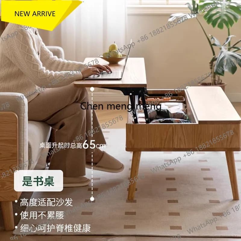 M178 Nordic solid wood lifting coffee table oak coffee table small apartment living room tea table