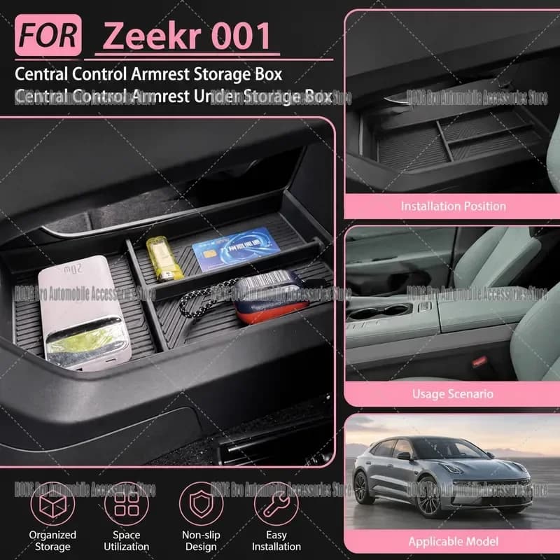 For Zeekr 001 Center Console Armrest Storage Box Organizer Tray Underneath Compartment Interior Accessories 2024 2025 Car