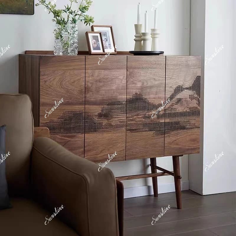 Nordic black walnut solid wood wine cabinet wabi sabi simple side cabinet