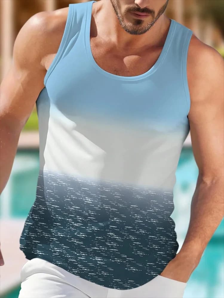 Men's Tank Tops Fashion 3D Gradient Print Sleeveless T-Shirts Casual O-neck Sports Singlets Summer Gym Tees Man Sleeveless Shirt