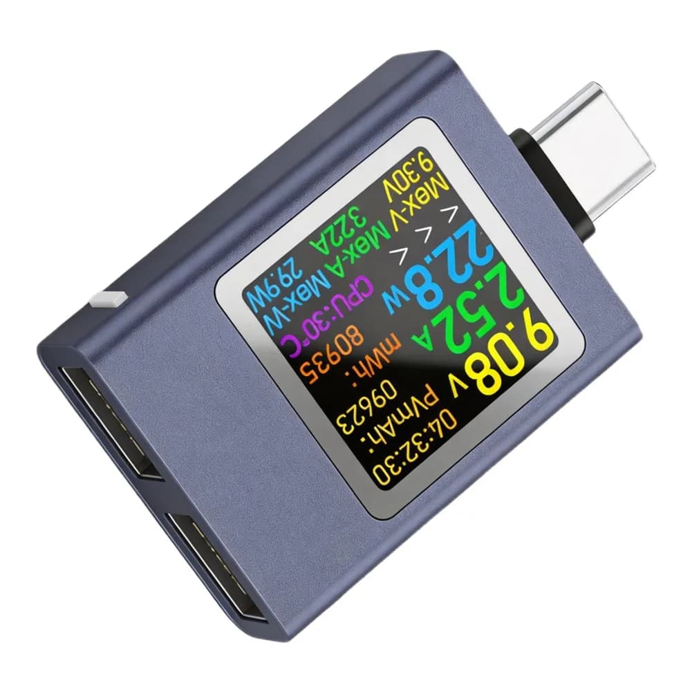 Type‑C Multifunction DC Meter Tester, 50V 12A High‑Precision Voltage Current With Rotatable HD Digital LCD Display