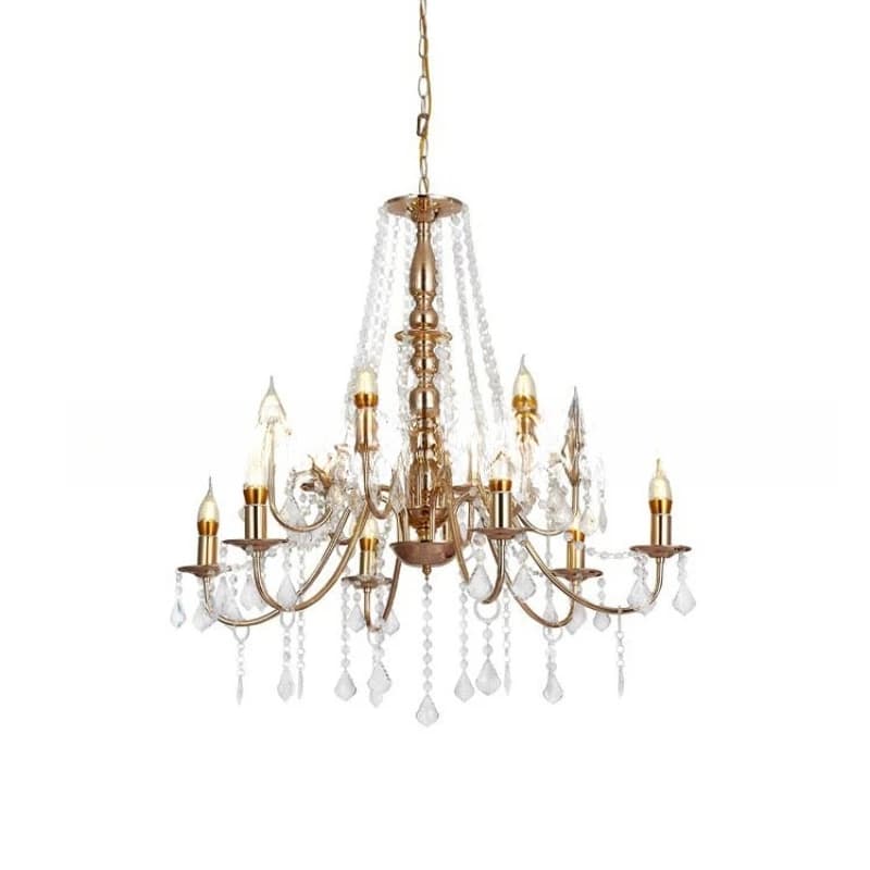New European crystal bead curtain gold chandelier creative decoration wedding ceiling wrought iron lamps