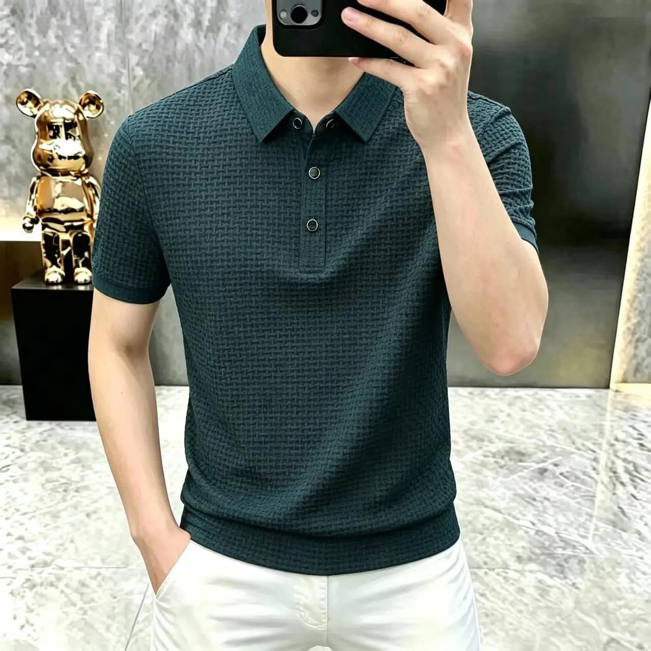 2026 Summer New Style Men's Fashion Casual Short-Sleeved Polo Shirt with Collarless Round Neck Men's Clothing
