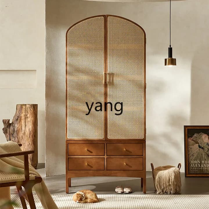 LTT retro solid wood rattan storage housekeeping cabinet B & B hotel high cabinet