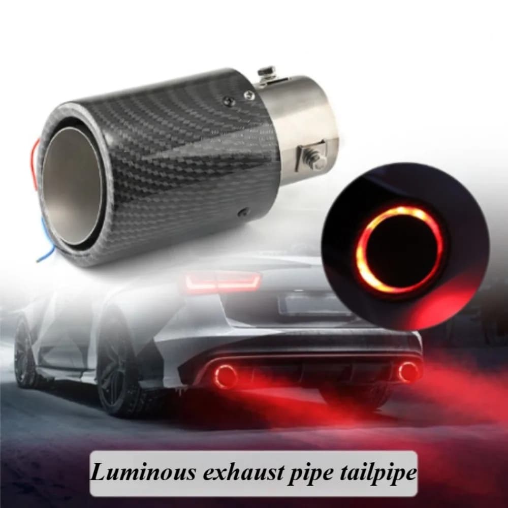 For Universal Car Exhaust Tip Carbon Fiber Style RGB LED Light Glow Muffler Tail Pipe Cover Automotive Styling Modification Part