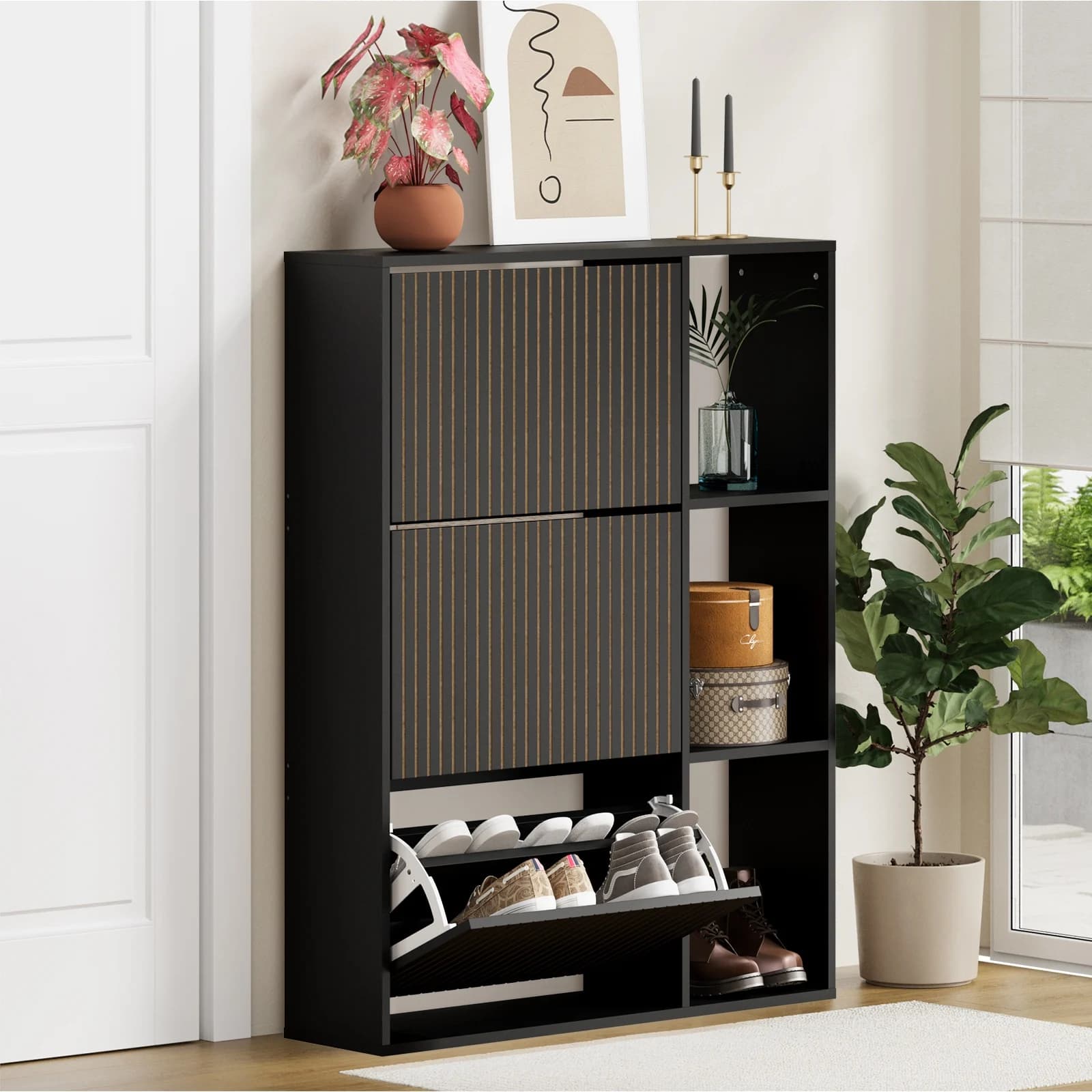 Impressive  Shoe Storage Cabinet Accommodated with Adjustable Shelving Within the 3-compartment, 2-tier Closed Storage