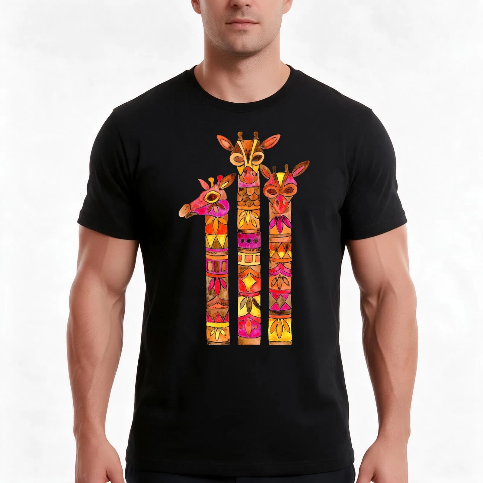 Giraffes – Fiery Palette T-Shirt, Summer Casual Cotton Tee, Oversized Streetwear Tops, Vintage Graphic Print, Unisex Men Women