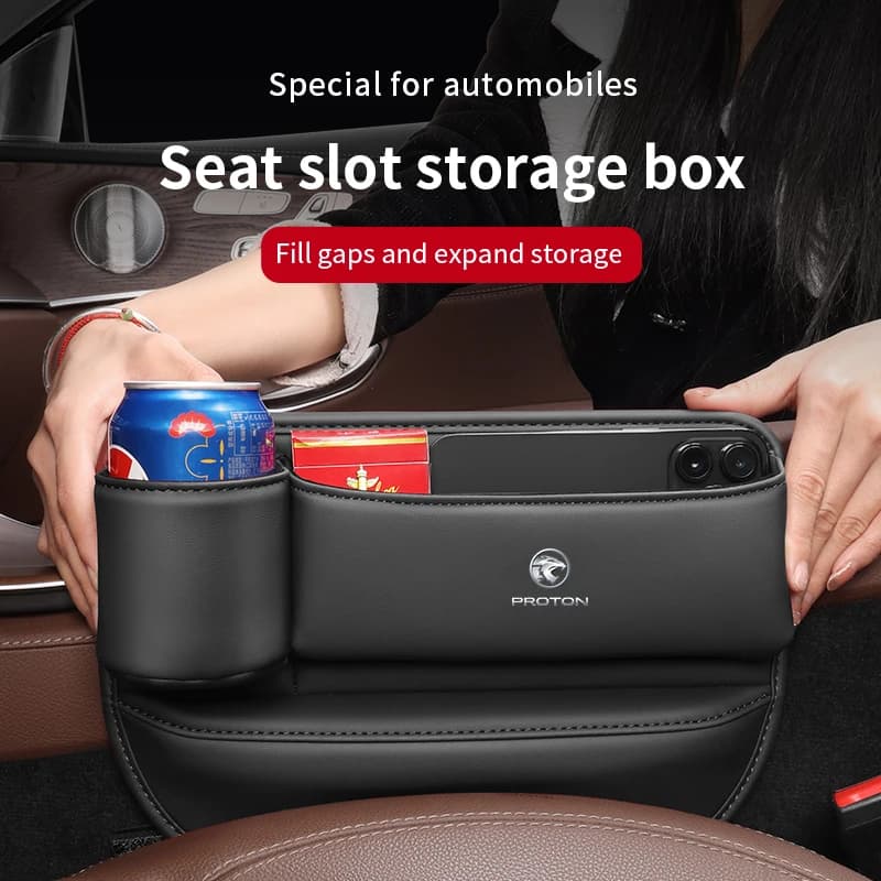 Leather Car Seat Sewn Gap Crevice Slot Storage Box Cup Holder For Proton Saga Persona Preve X50 X70 X90 S70 Iriz