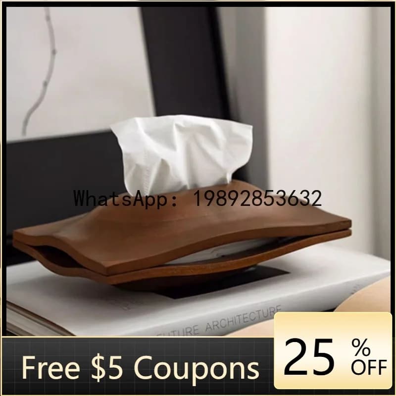 U3 Wood Grain Tissue Box Hollow Paper Towel Holder Geometric Flat Storage Box Napkin Holder Home Decoraction Luxury