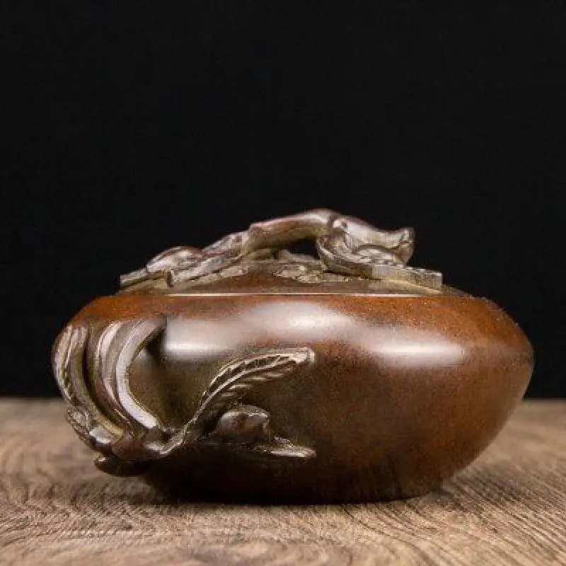Antique copper collection hollowed out double ear longevity peach incense burner home tea ceremony Zen Chinese style decoration