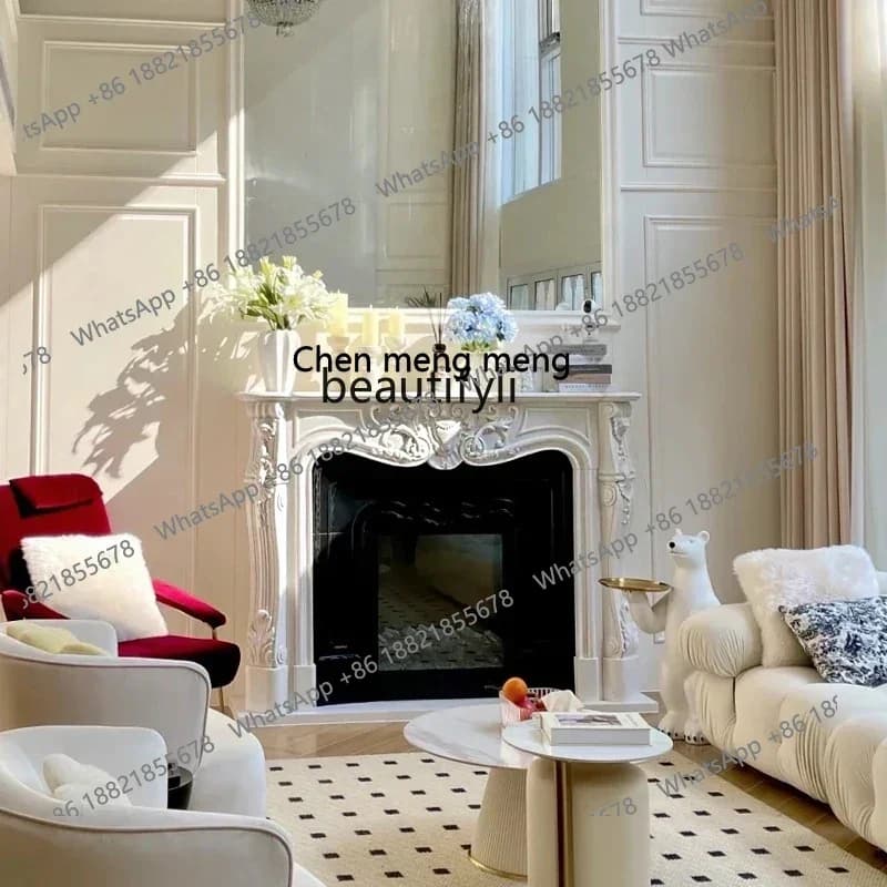 French Style Marble Mantelshelf Light Luxury White Marble Living Room Decorative Fireplace Cabinet