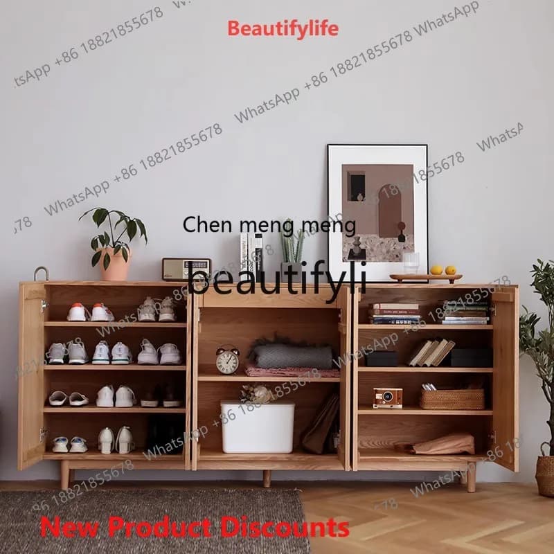 2003 Nordic Japanese-style cherry wood solid wood shoe cabinet, entrance cabinet, red oak partition cabinet, household