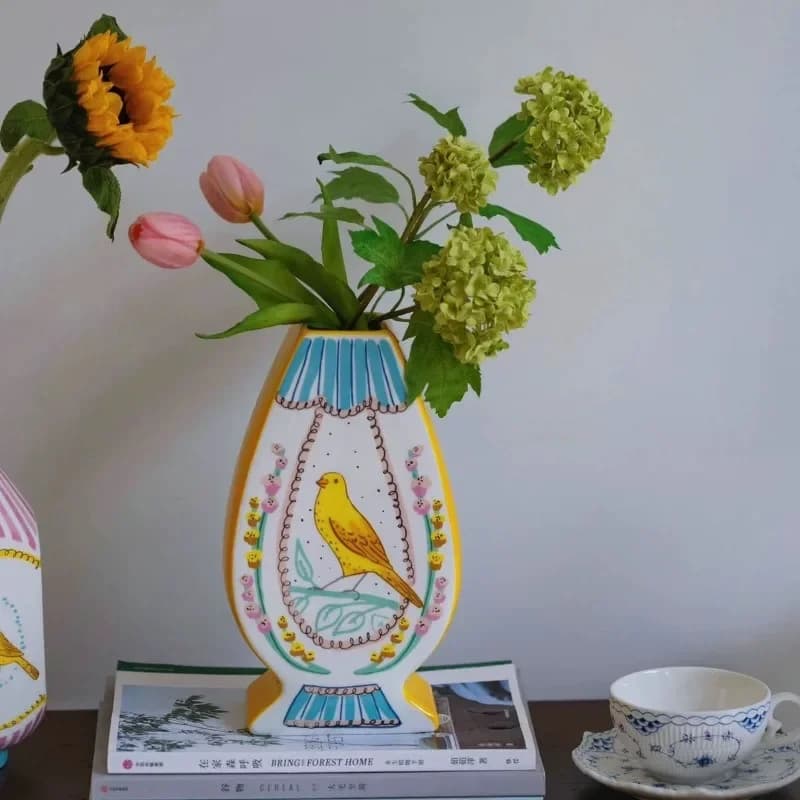 Rose vase, double-sided hand-painted ceramic vase