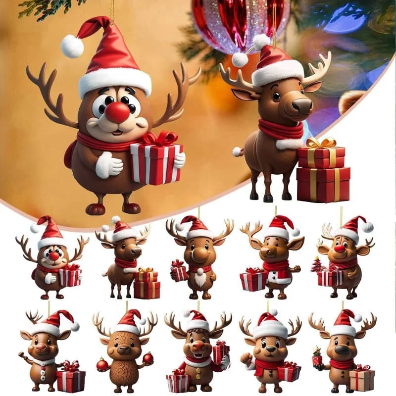 Small Reindeer Christmas Tree Hanging Decoration Cartoon Elk Figurines Ornaments for Christmas Tree Party Holiday DIY Home Decor