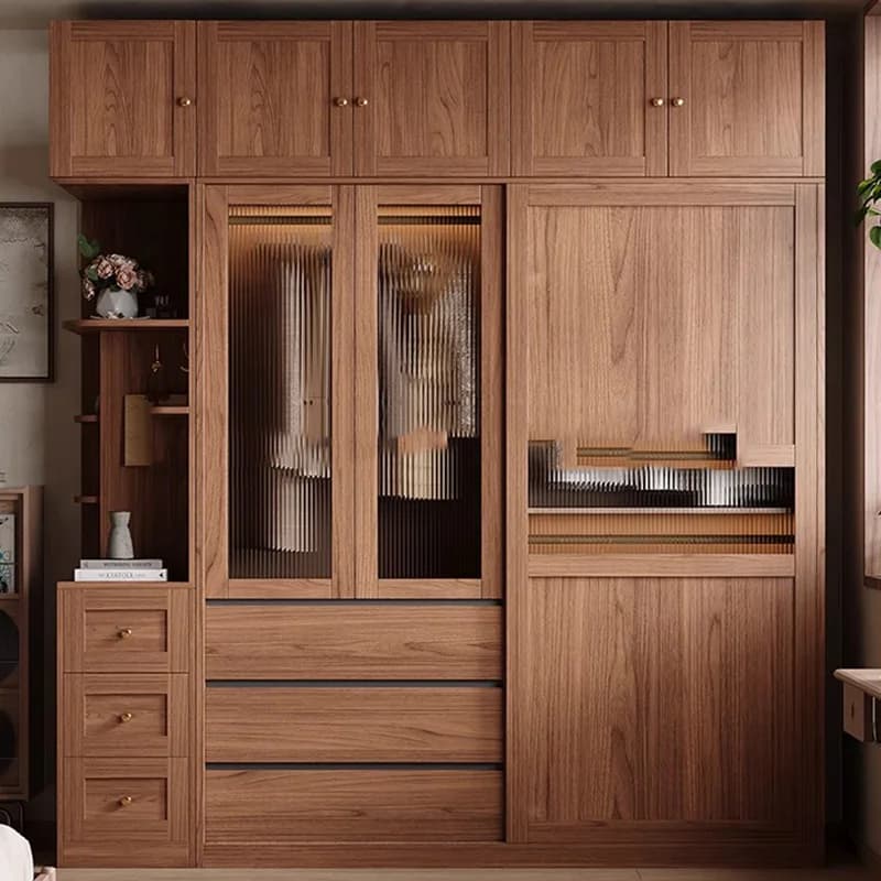Rustic Heavy Duty Wardrobe Brown Wooden Long Modern Cabinet Wardrobe Drawer Wooden Cheap Armadio Guardaroba Home Furniture