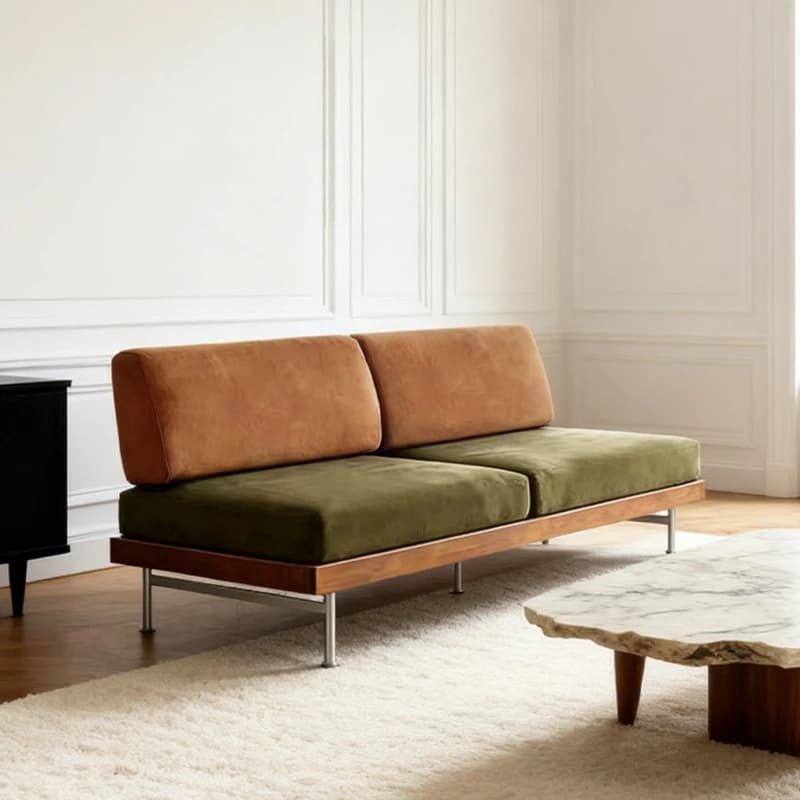 Medieval sofa fabric straight row sofa Medieval living room small sofa B & B hotel sofa bed simple retro bench