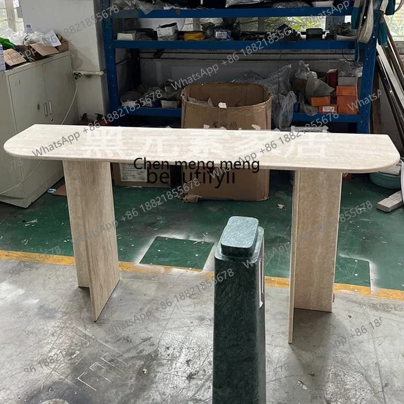 CC Modern marble travertine entrance is opposite the door, entrance   table against the wall, light luxury  extremely