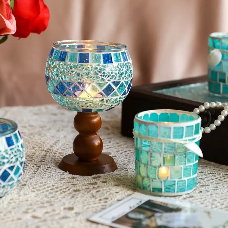Tall Candlestick European Ornament Retro Candlelight Dinner Romantic Atmosphere Candlestick Glass 촛대 Valentine's Day Gift