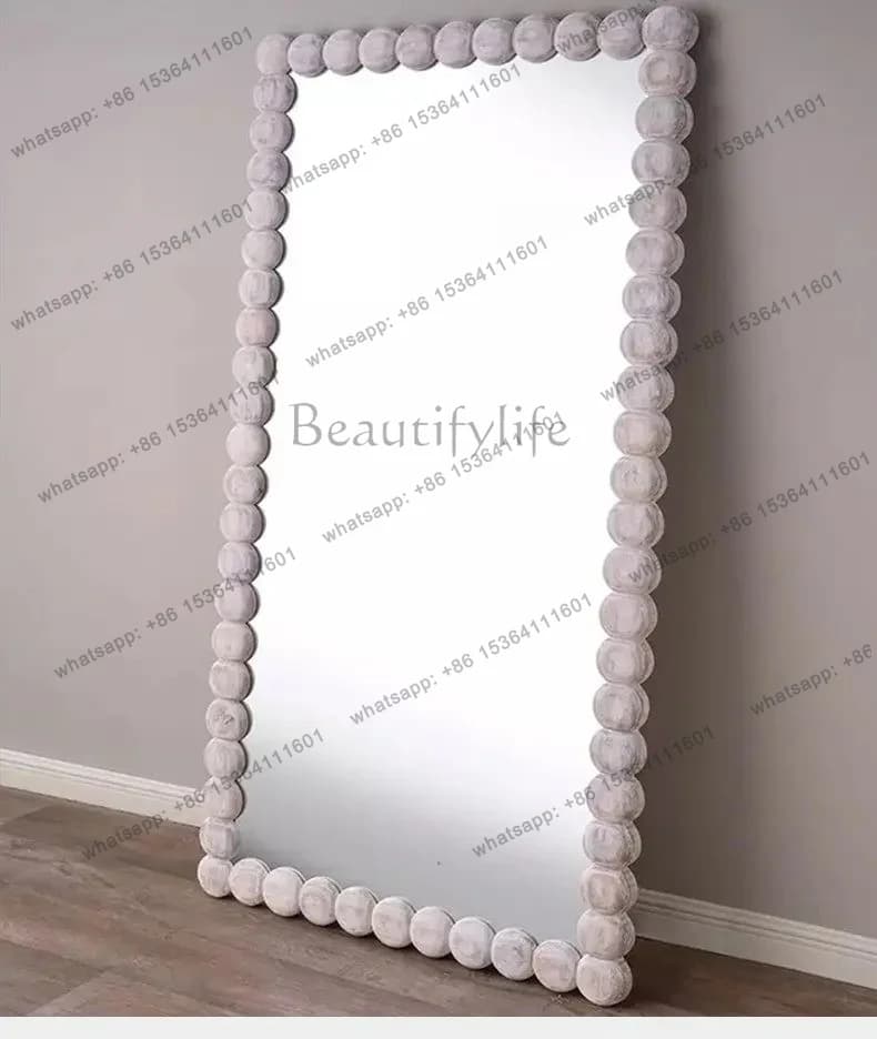 YJ Light luxury floor mirror, French art cloakroom full body mirror, square cream style wall hanging fashion