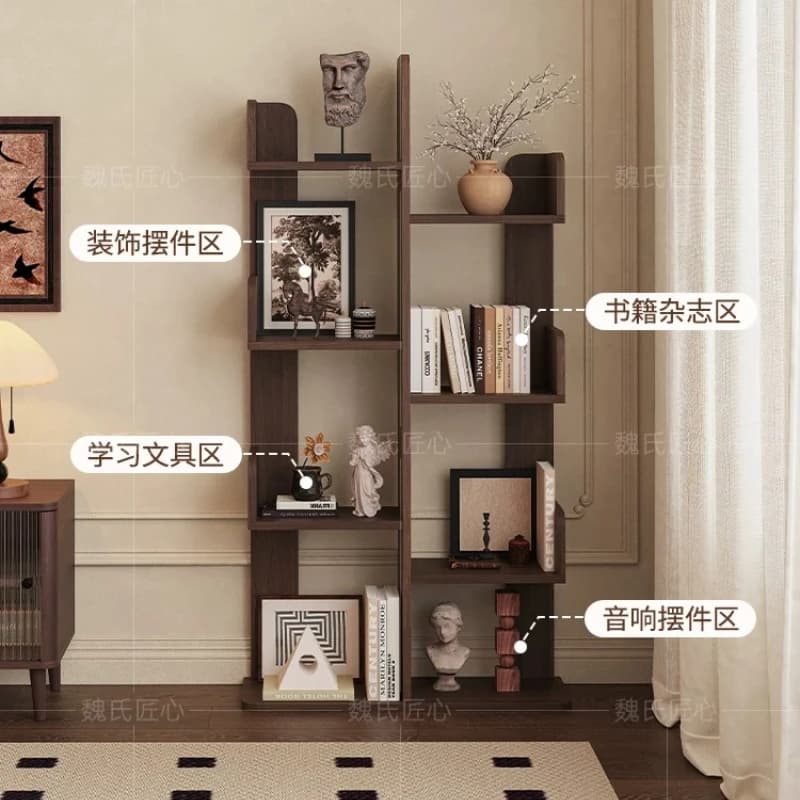 Yjq French retro bookshelf floor-to-ceiling storage living room bookcase integrated display against the wall storage cabinet