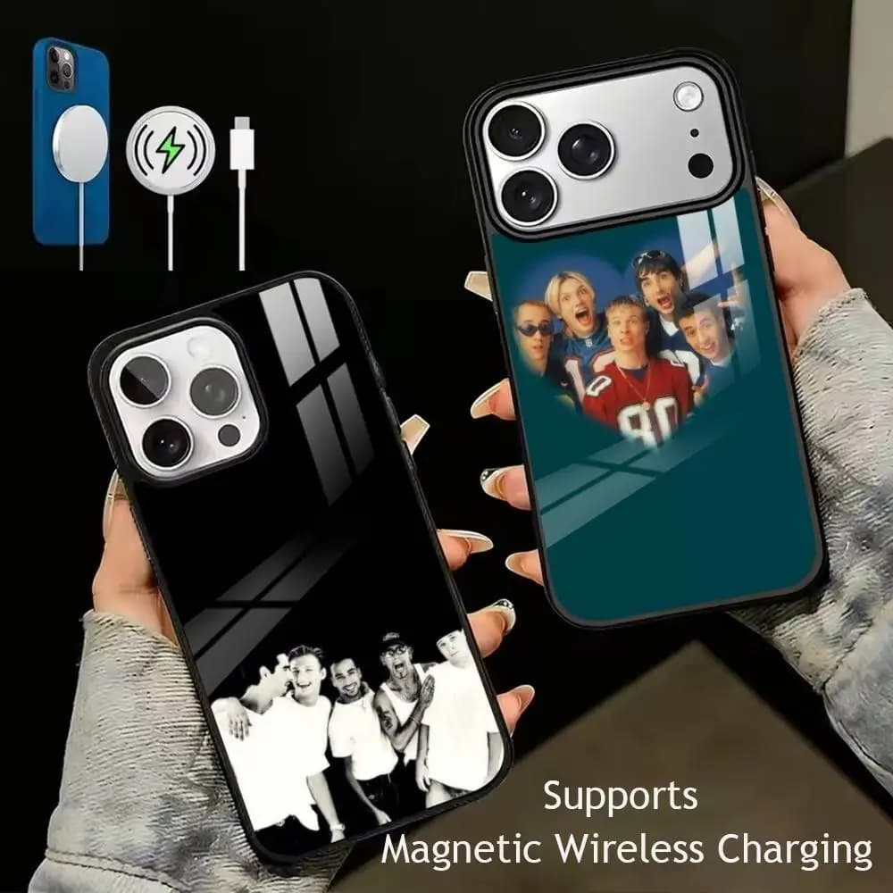 Backstreet Boys BSB  Luxury Glass Phone Case For iPhone17,16,15,14,13,12,11 Plus,Pro Allows magnetic wireless charging