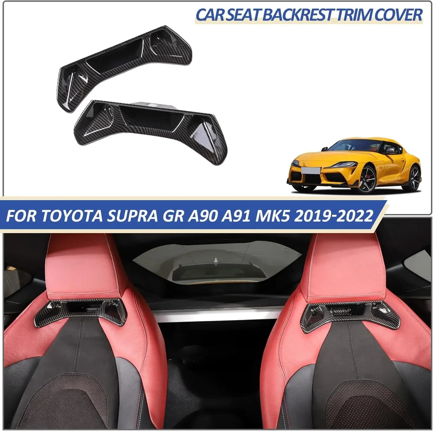 2PCS Carbon Fiber Car Seat Neckrest Cover Headrest Decorative Trim For Toyota GR Supra A90 A91 MK5 2019-2025 Car Accessories