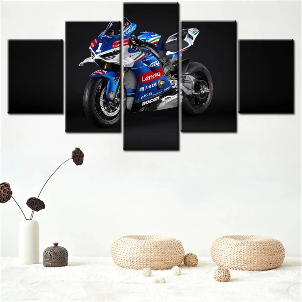 5 Pieces Canvas Wall Arts Poster Painting Black Dark Panigale V4 Tricolore Italia 2025 Wallpaper Home Decor Picture Printing Art