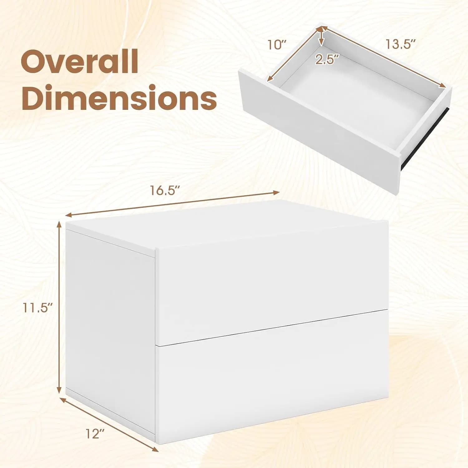 Floating Nightstand Set of 2, Modern Hanging Bedside Table (White)