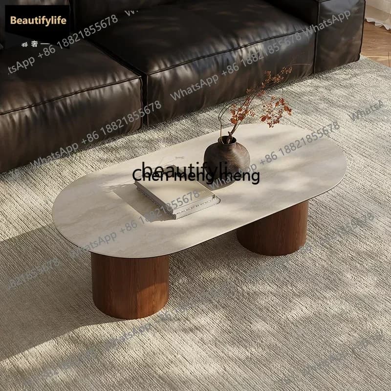 Y183French rectangular travertine rock slab coffee table living room household small apartment creative cream style coffee table