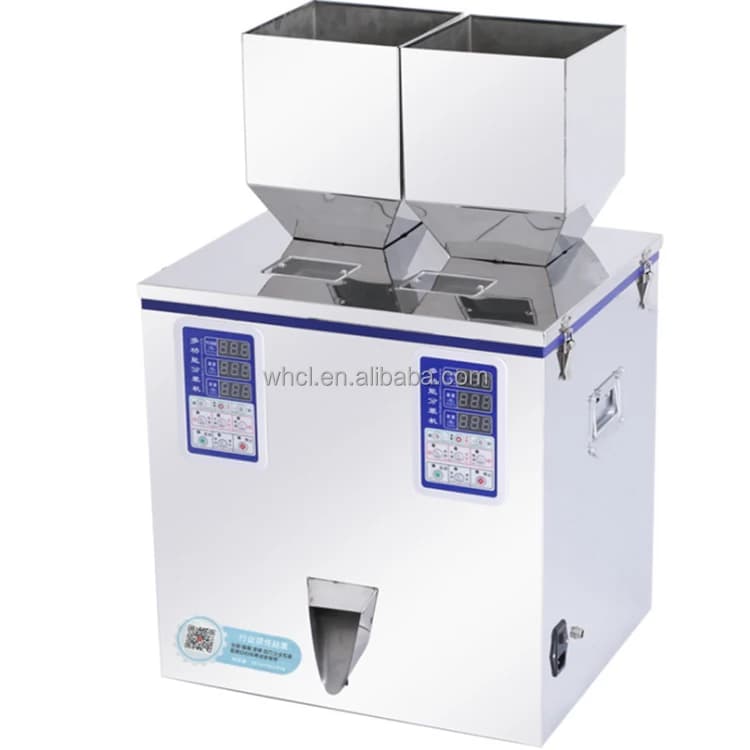 1g 50g 100g Double Head Hopper Weighing Particle Filler Racking Granule and Powder Filling Machine