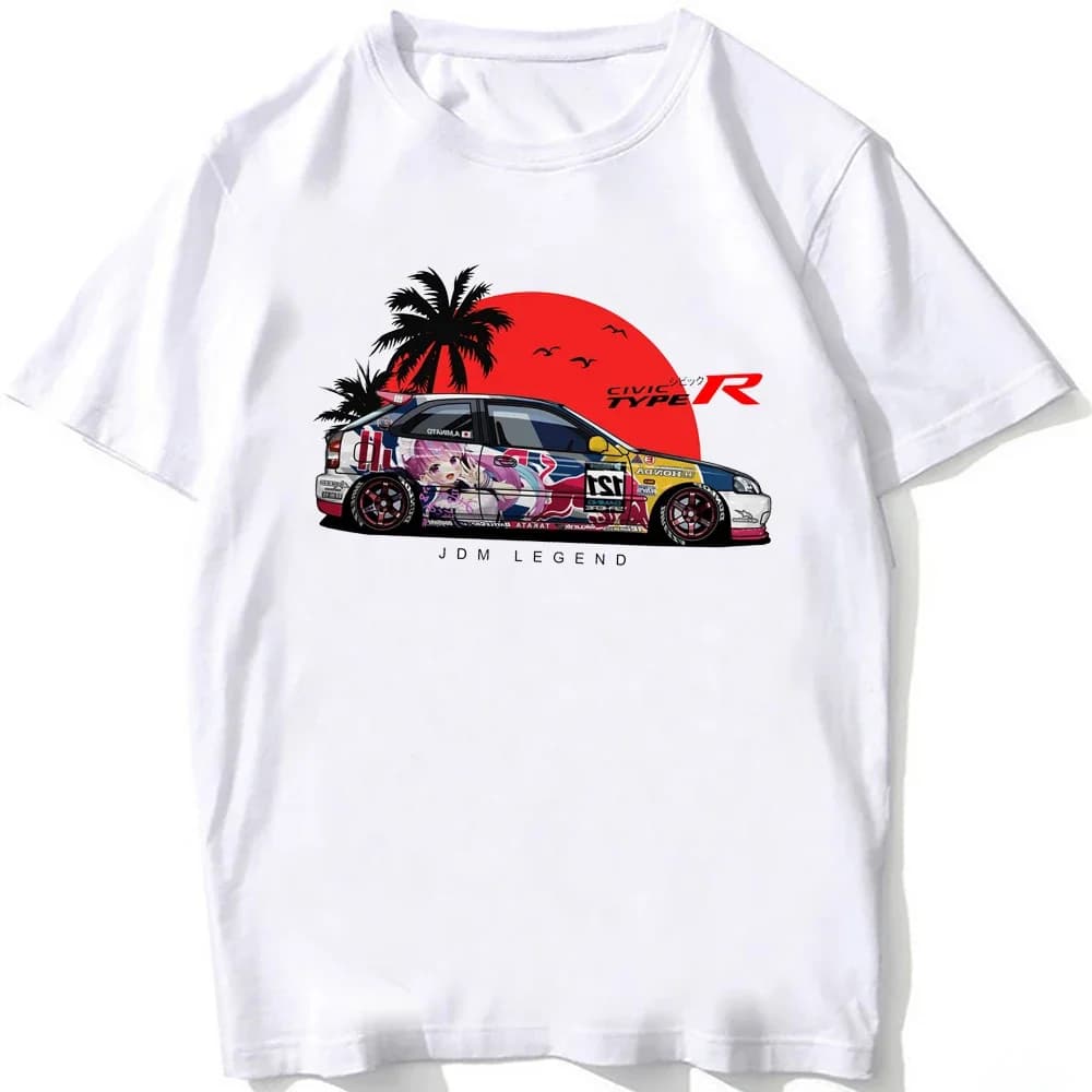 Civic Type R Car Anime Legend T-Shirt New Summer Men Short Sleeve Hip Hop Boy Casual Tshirts Harajuku JDM Civic EG EK White Tees