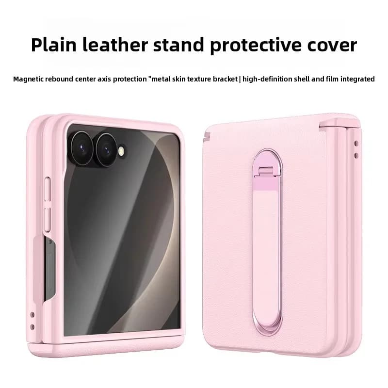 Luxury PU Leather Stand Phone Case For Samsung Galaxy Flip8 With Tempered Glass Screen Protect Hinge Protect Shockproof Cover