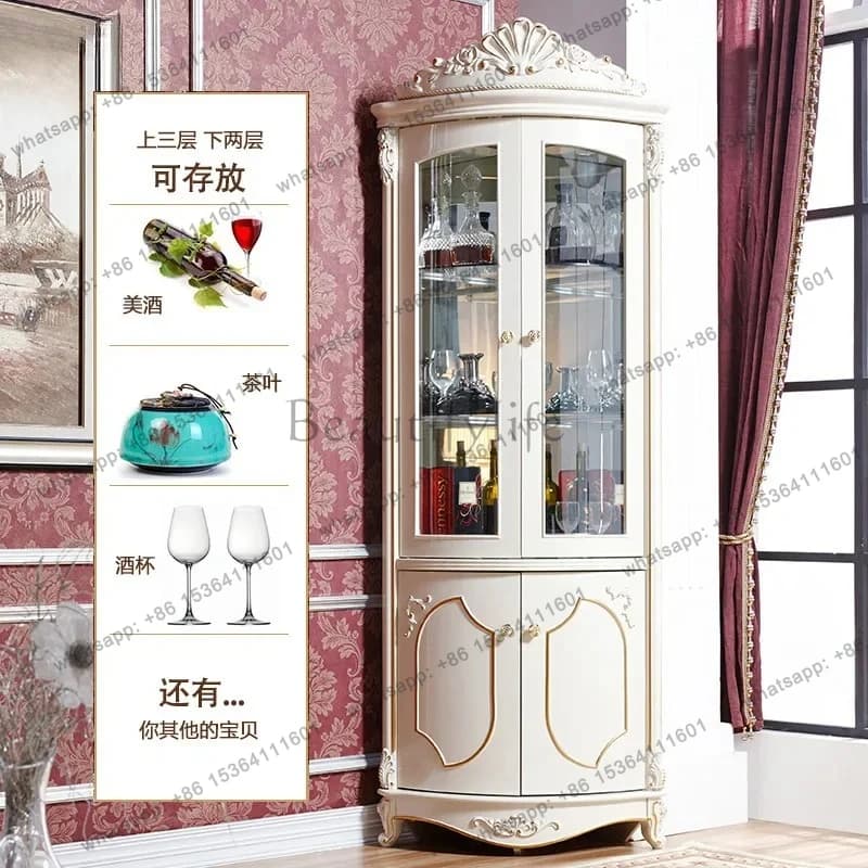 Solid Wood Corner Cabinet Corner Wine Cabinet Storage Rack Living Room Side Cabinet