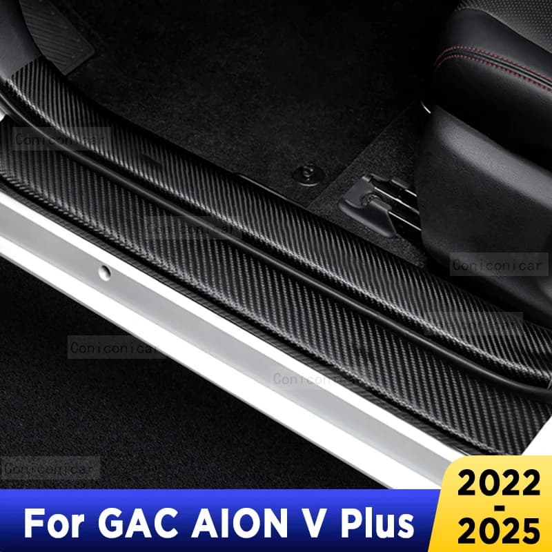 For GAC AION V PLUS EV 2022-2025 Auto Door Sill Pedal Carbon Fibre Texture Accessories Leather Styling Car Sticker TrimF