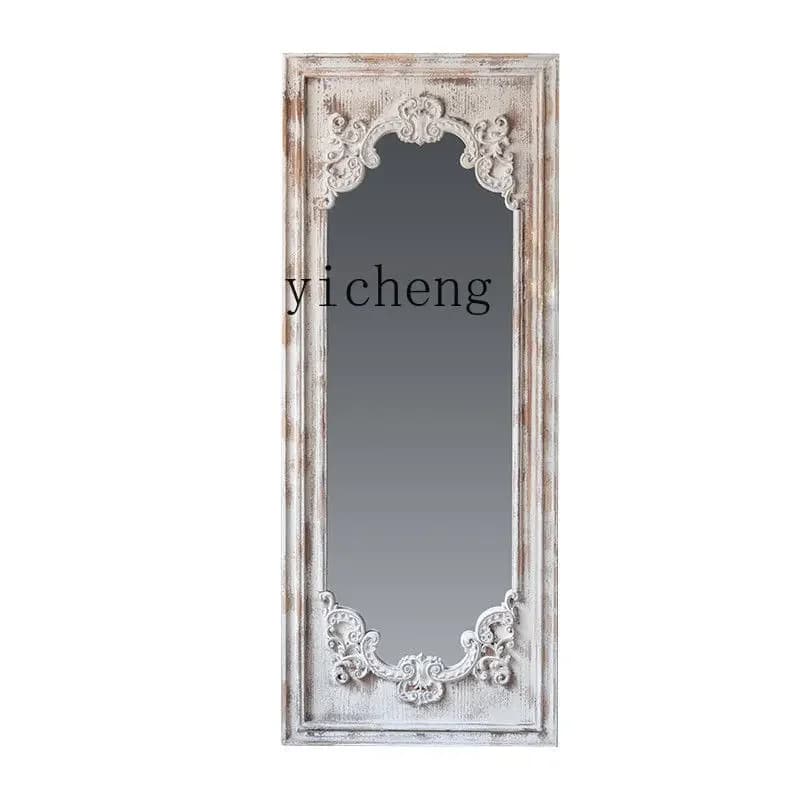 b217  Mirror Solid Wood Dressing Mirror Wall-Mounted Vintage Entryway Decorative Mirror Carved Floor