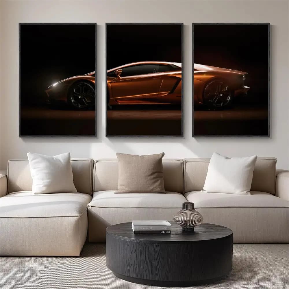 Sports Car Rear View Painting Calligraphy 3 PCS Canvas Wall Art for Living Room Bedroom Prints Decor Modern Wall Decals