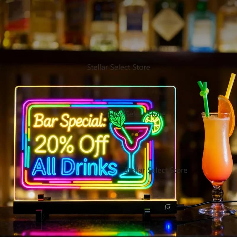 Illuminated Acrylic Writing Board  LED Light Sign Board with Stand Small Beer Barbecu Store Neon Signs Advertising Signs