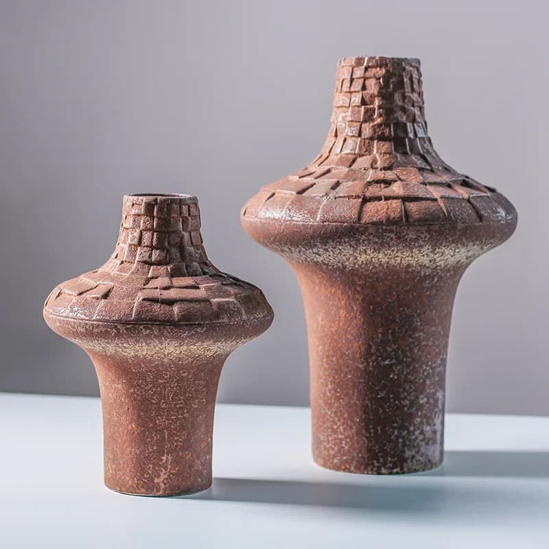 Creative Irregular Shaped Ceramic Vase Craft Desktop Decoration Vintage Coarse Pottery Woven Rope Shaped Vase Indoor Decoration
