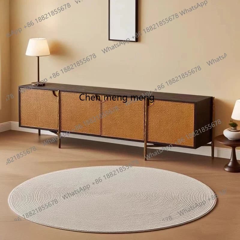 E153 Wabi-Sabi Style Woven Rattan Solid Wood Vintage Minimalist Forged Iron Floor Cabinet French Retro Distressed TV Cabinet