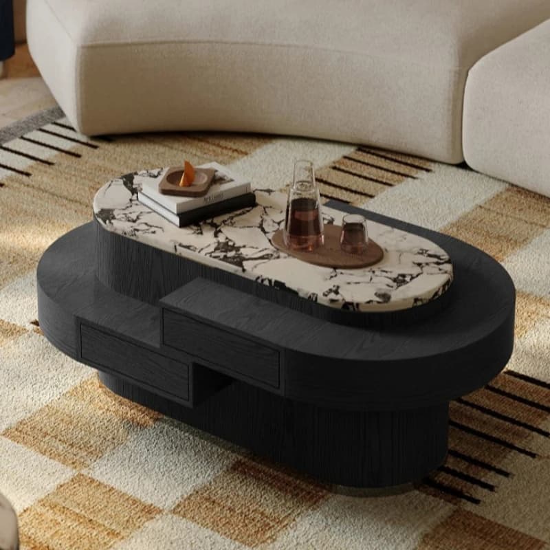 Modern coffee table Living room Tea table Vintage black marble Oval coffee table