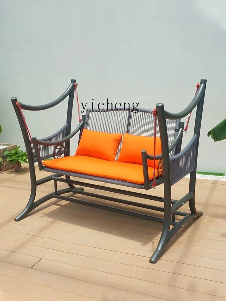 SFY Outdoor Swing Garden Balcony Rattan Rocking Chair for Home Outdoor Terrace Small Yard Double Seater